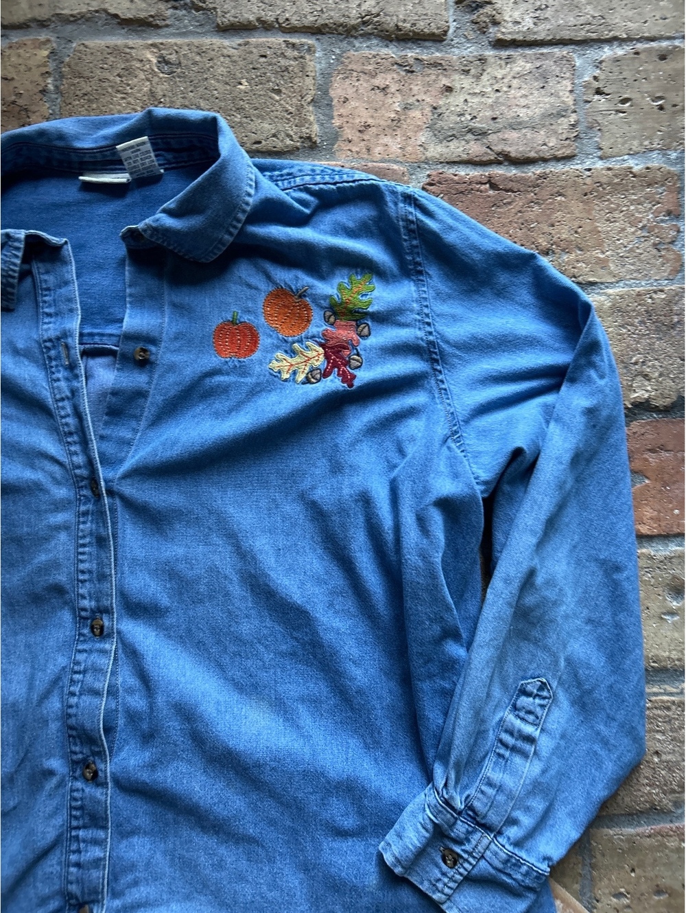 Vintage Embroidered Pumpkin Denim Shirt